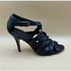 Cole Haan Shayna Black Leather Strappy Ankle Buckle Stiletto Heel Sandals 7.5